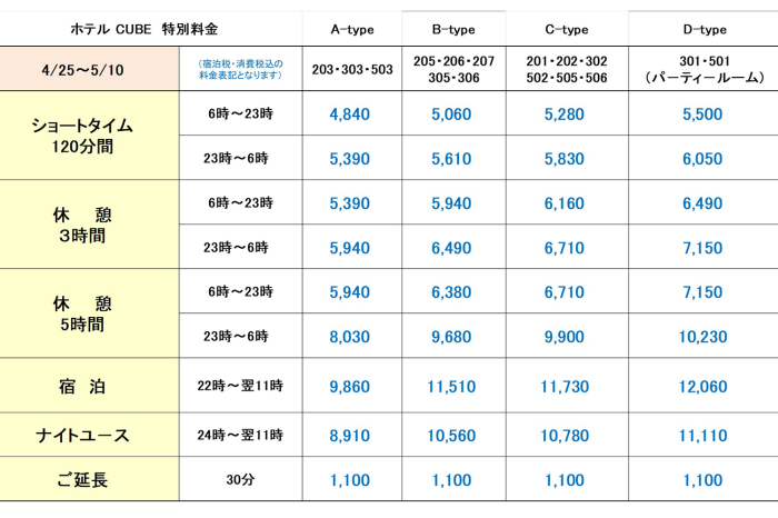CUBE_GW特別料金