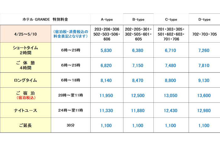 GRANDE_GW特別料金