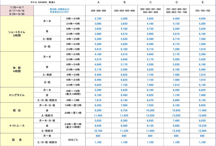 GRANDE夏期特別料金A